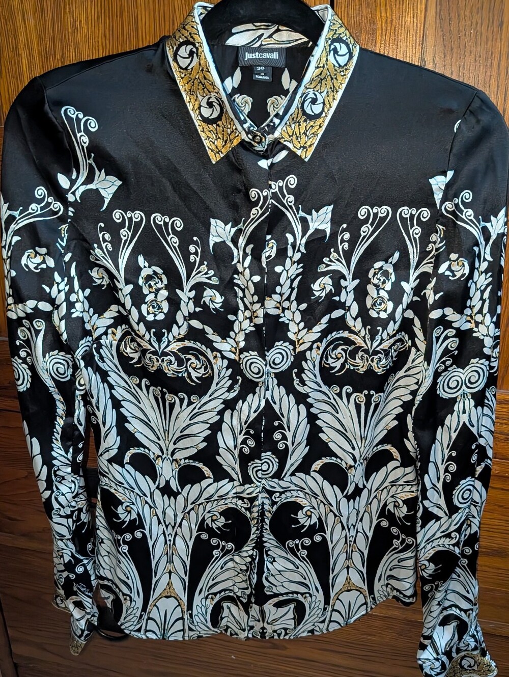 Just Cavalli Women's Baroque Printed Long-Sleeve Button-Up Silk Blouse